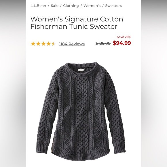 L.L. Bean Signature Cotton Fisherman Tunic Sweater! NWOT - Picture 7 of 8